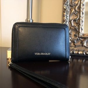 VERA BRADLEY Black Leather Wristlet Wallet